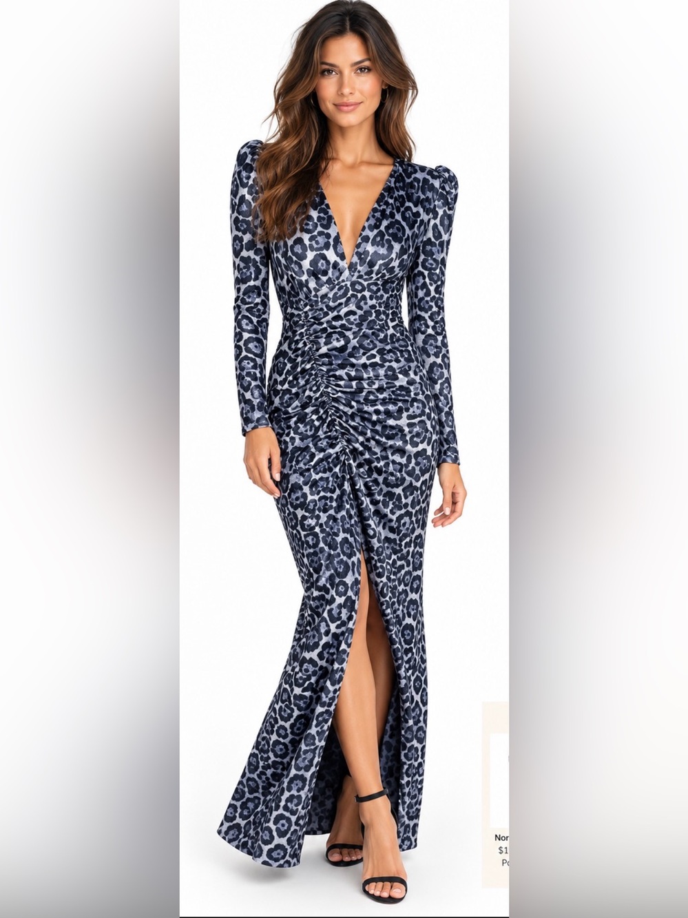 Alberto Audenino Pamela Blue Leopard Velvet Maxi Dress XS NWT $459+